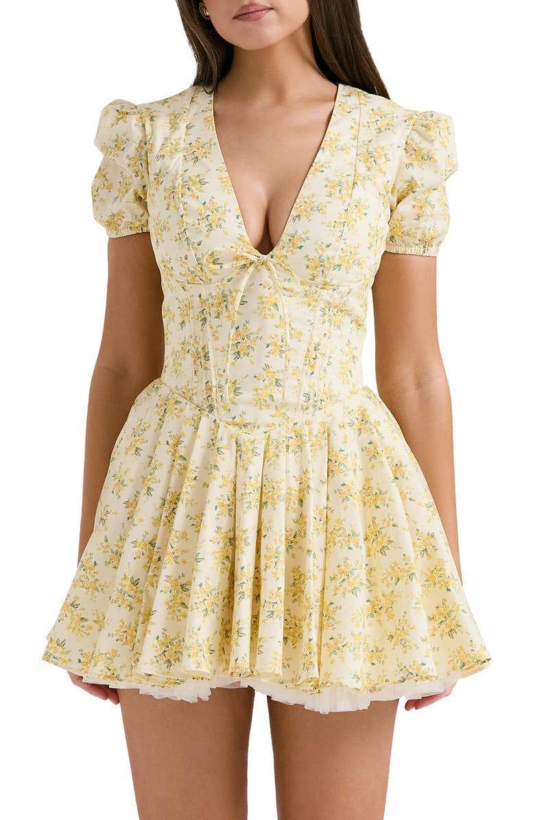 Amora™ Emily Çiçekli V Yaka Korse Mini Elbise