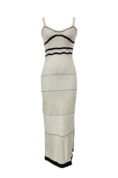 Amora™ Esther Knit Hollow Out Uzun Yırtmaçlı Elbise