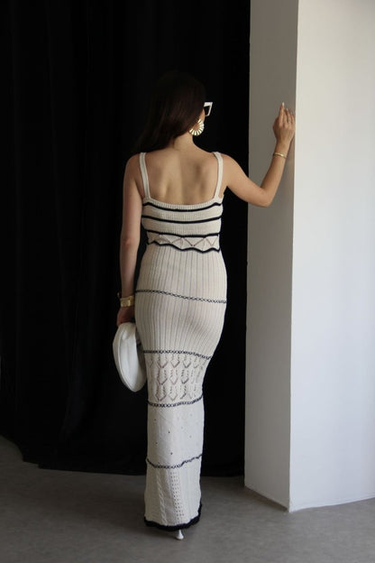 Amora™ Esther Knit Hollow Out Uzun Yırtmaçlı Elbise