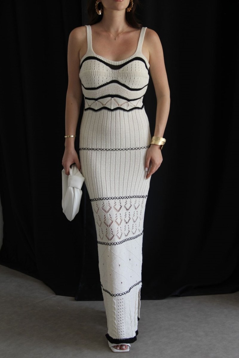 Amora™ Esther Knit Hollow Out Uzun Yırtmaçlı Elbise