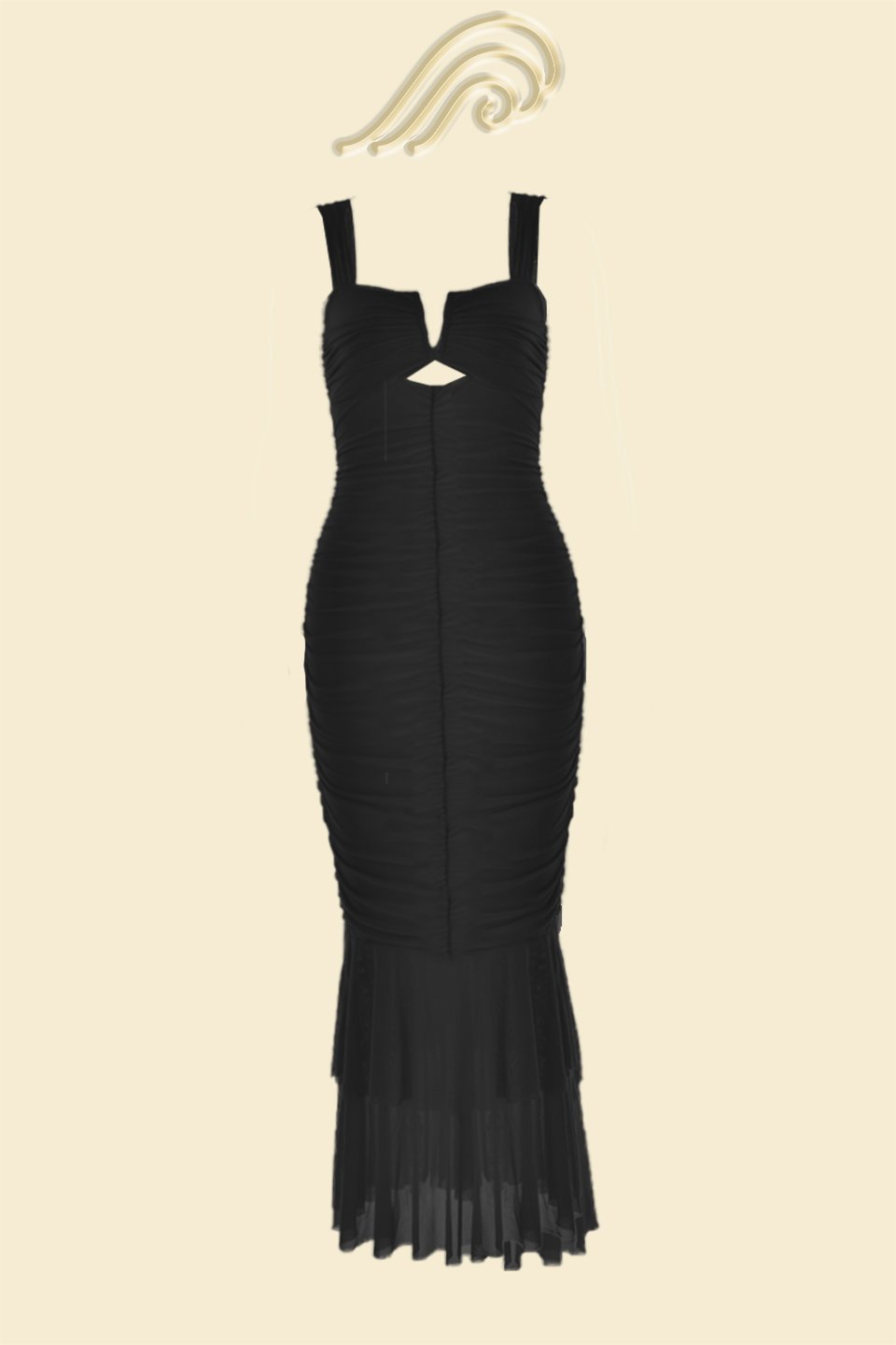 Amora™ Ethel Gathered Flare Mesh Midi Elbise