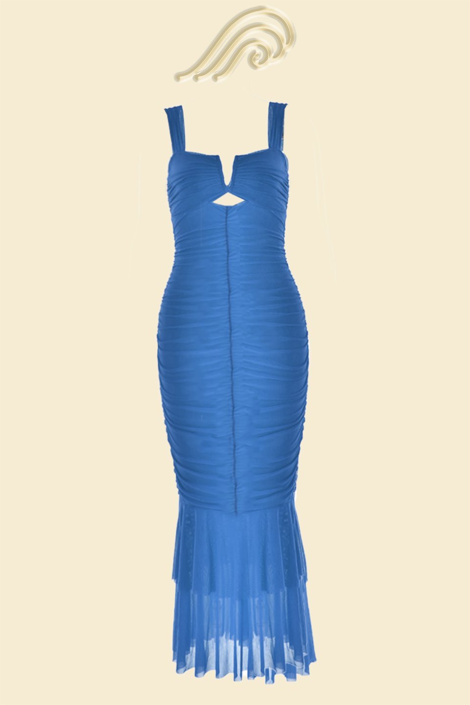Amora™ Ethel Gathered Flare Mesh Midi Elbise