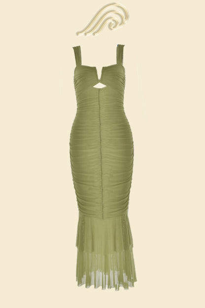 Amora™ Ethel Gathered Flare Mesh Midi Elbise