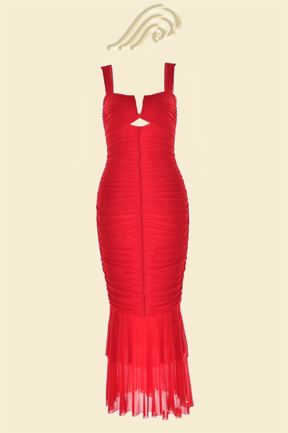 Amora™ Ethel Gathered Flare Mesh Midi Elbise