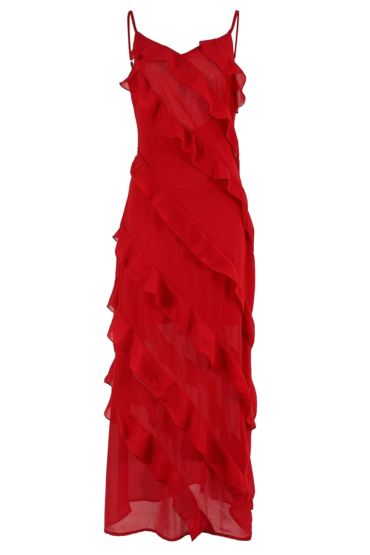 Amora™ Eve Şifon Fırfırlı Uzun Slip Elbise