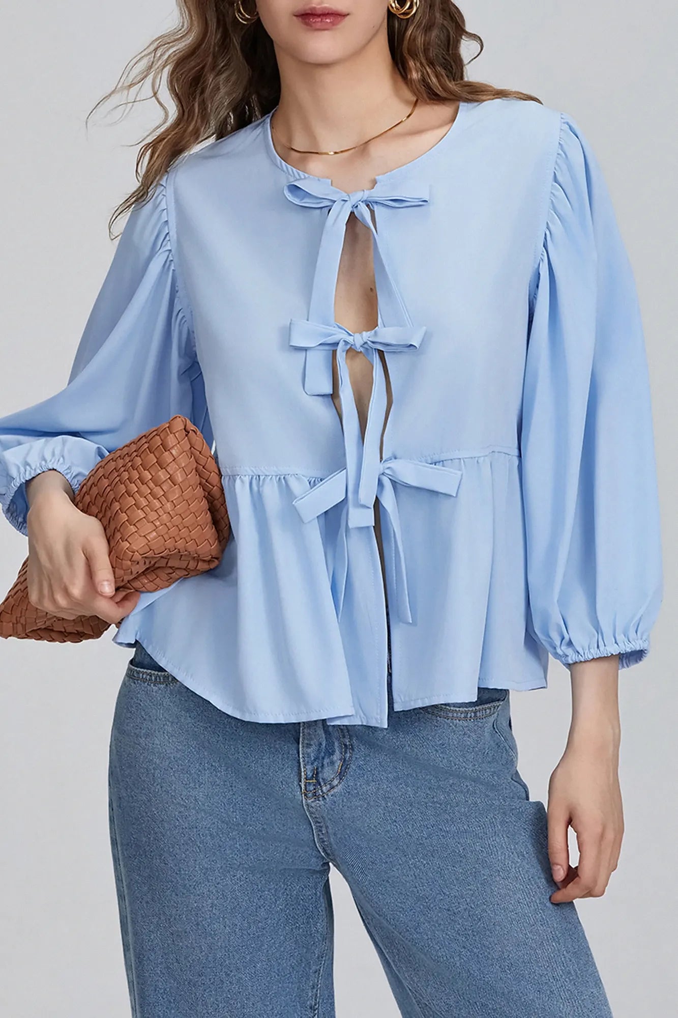 Amora™ Puf Kollu Peplum Papyon Bluz Üst