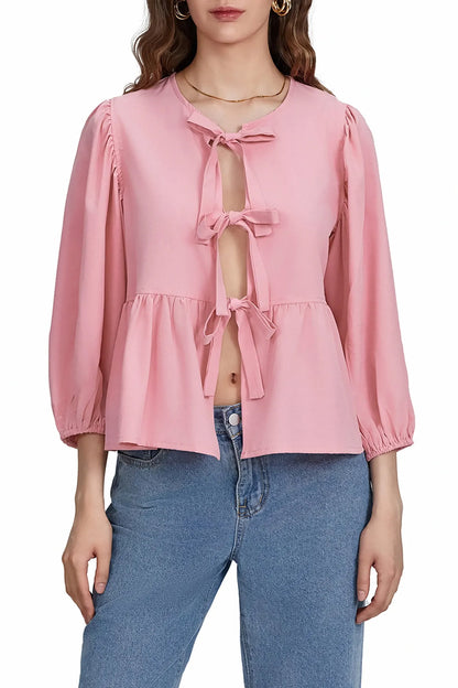 Amora™ Puf Kollu Peplum Papyon Bluz Üst