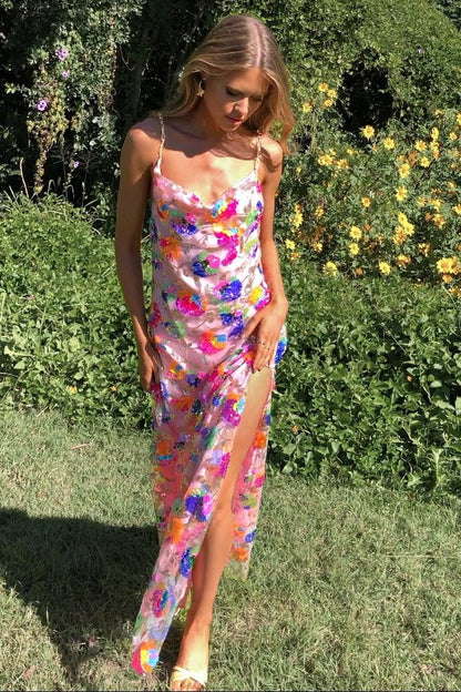 Amora™ Fanny İşlemeli Payetler Sırtı Açık Uzun Elbise