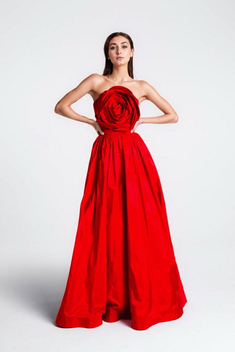 Amora™ Frederica Flower Straplez Uzun Elbise