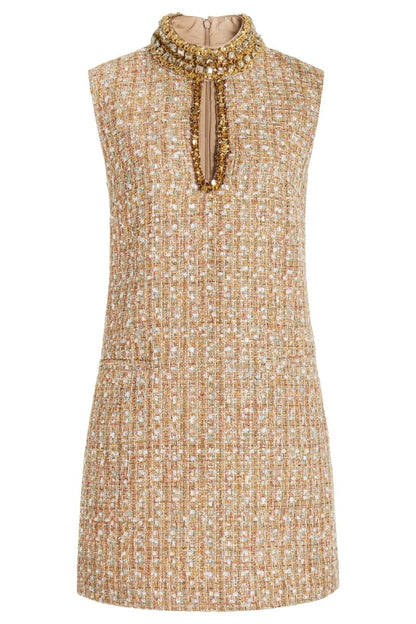 Amora™ Gill Tweed Süslemeli Mini Tweed Elbise