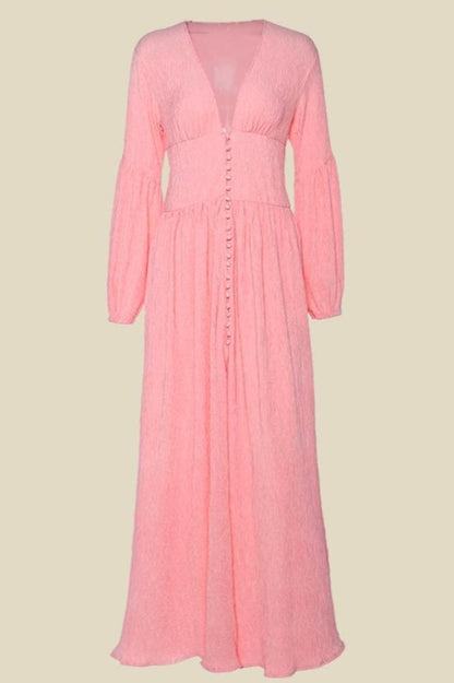 Amora™ Giselle V yakalı Plisse Maxi Milkmaid Elbise