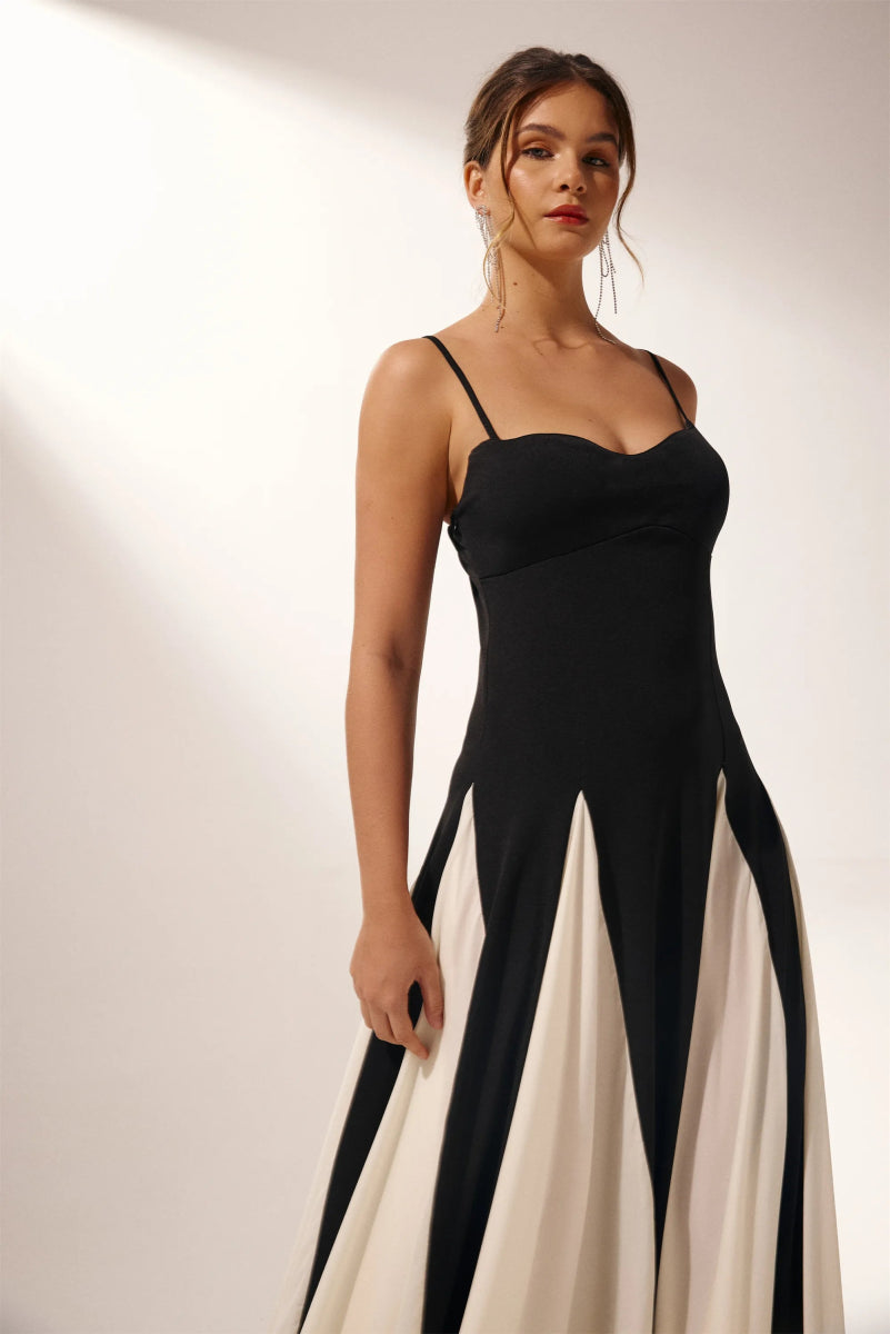 Amora™ Griselda Renk Bloklu Uzun Slip Elbise