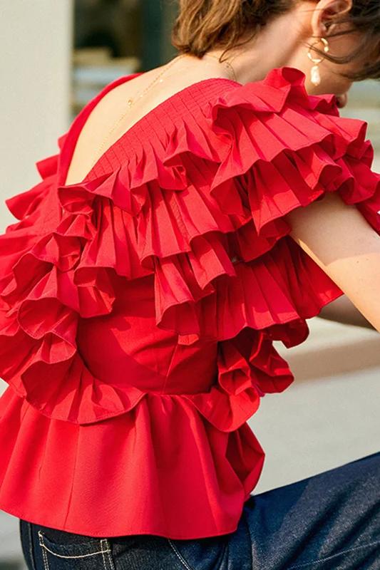 Amora™ Helen Ruffle V Yaka Bluz