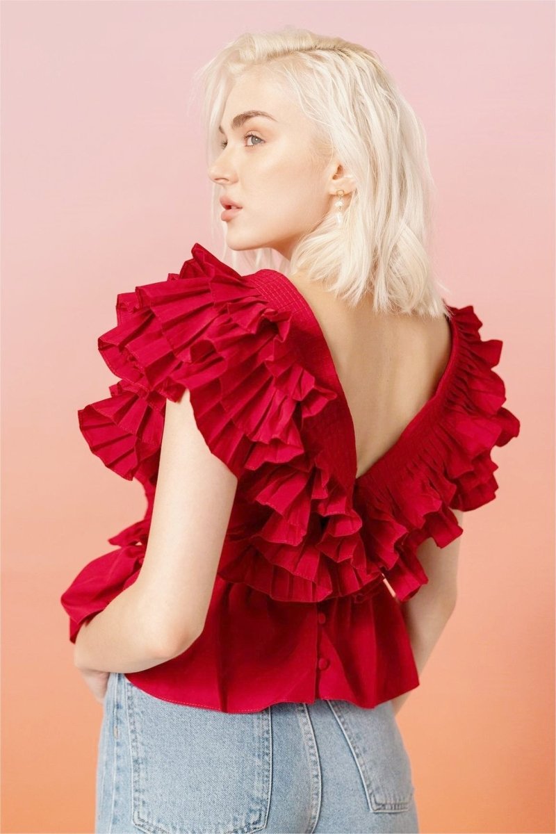 Amora™ Helen Ruffle V Yaka Bluz