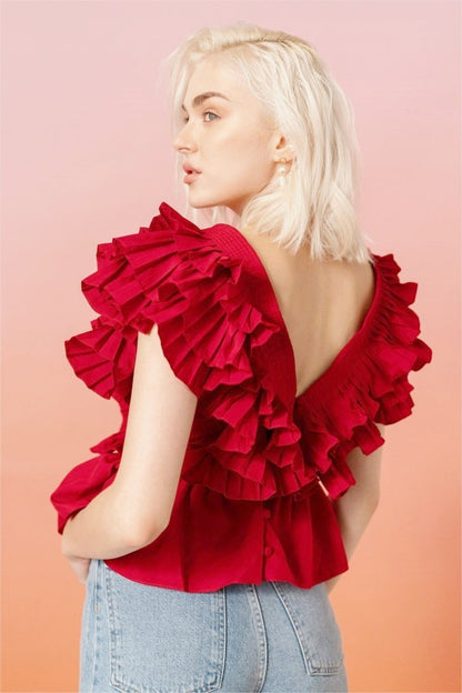 Amora™ Helen Ruffle V Yaka Bluz