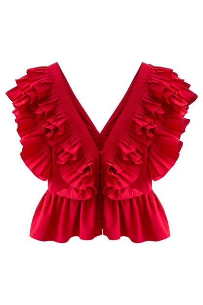 Amora™ Helen Ruffle V Yaka Bluz