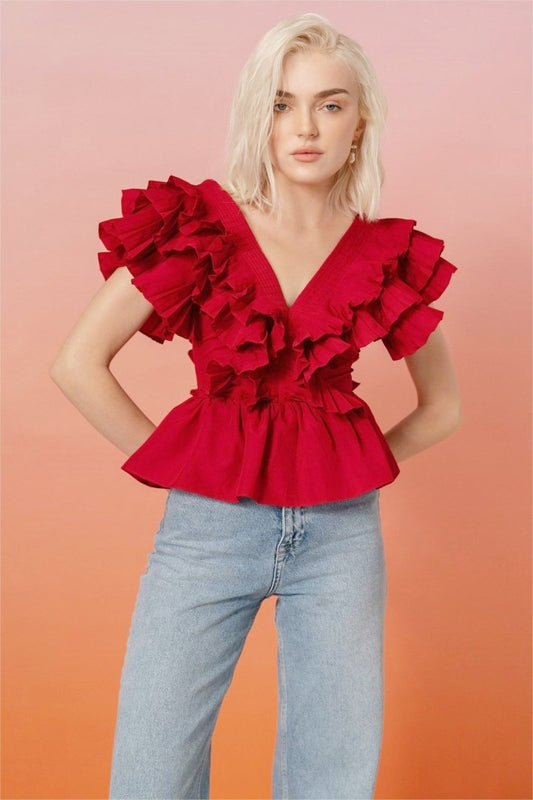 Amora™ Helen Ruffle V Yaka Bluz