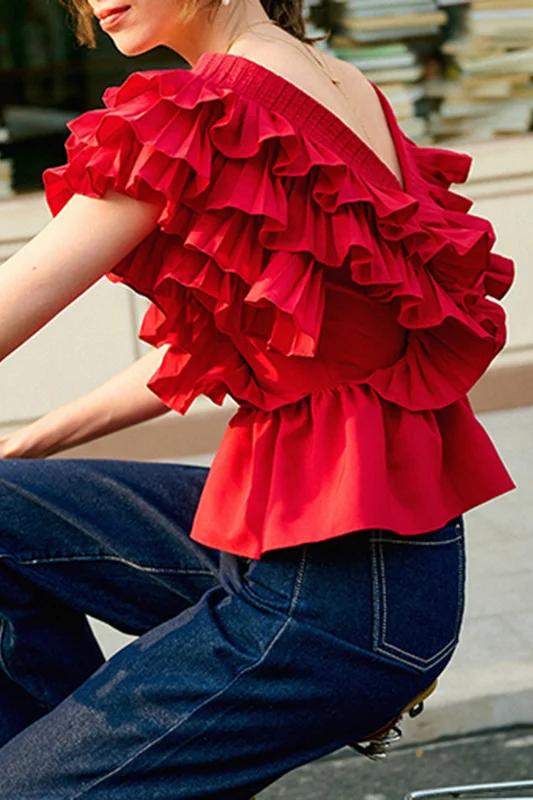 Amora™ Helen Ruffle V Yaka Bluz