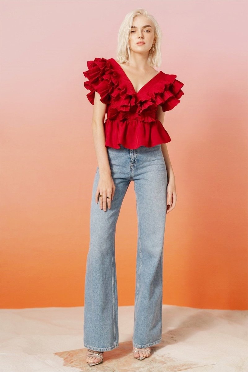 Amora™ Helen Ruffle V Yaka Bluz