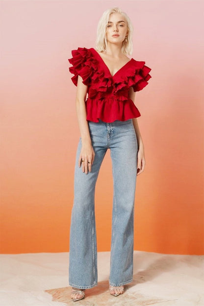 Amora™ Helen Ruffle V Yaka Bluz