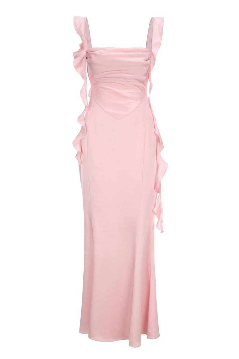 Amora™ Hilda Ruffle Ribbon Sırtı Açık Uzun Elbise