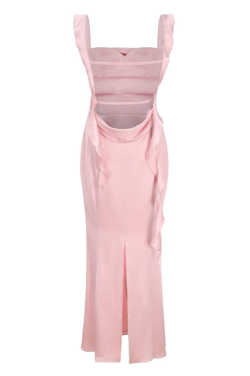 Amora™ Hilda Ruffle Ribbon Sırtı Açık Uzun Elbise
