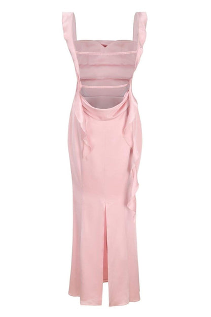 Amora™ Hilda Ruffle Ribbon Sırtı Açık Uzun Elbise