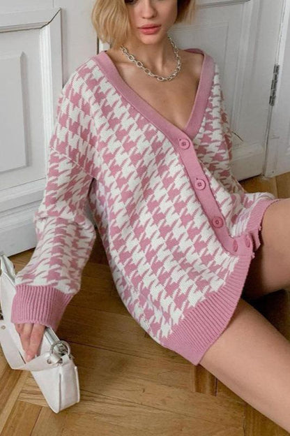 Amora™ Houndstooth Büyük Boy Kardigan