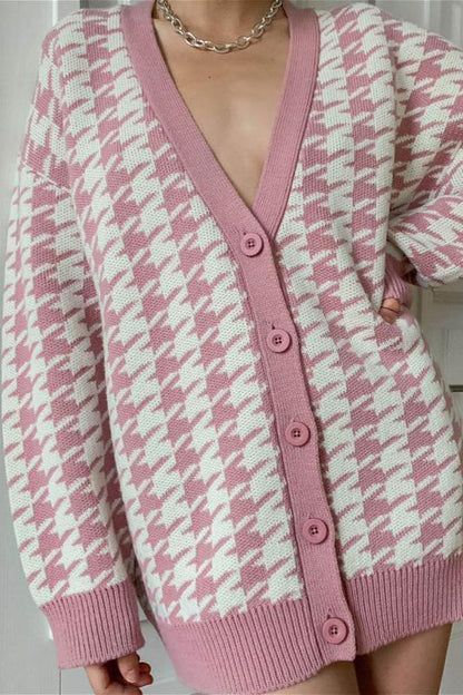 Amora™ Houndstooth Büyük Boy Kardigan