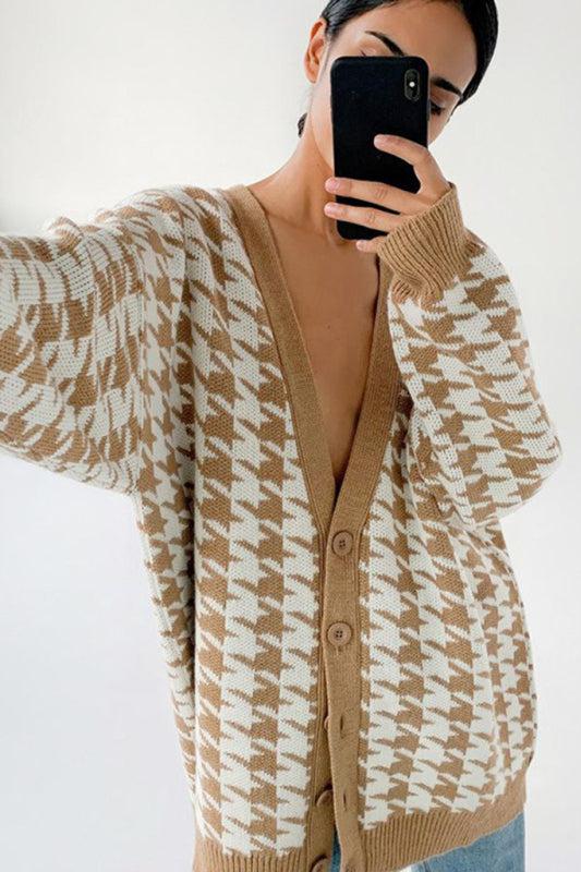 Amora™ Houndstooth Büyük Boy Kardigan