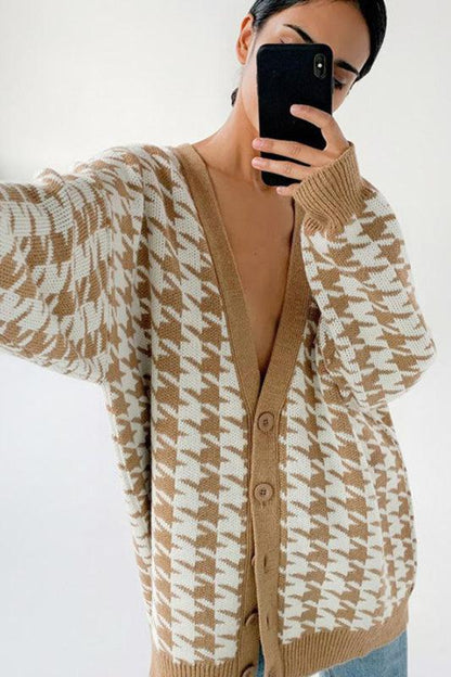 Amora™ Houndstooth Büyük Boy Kardigan