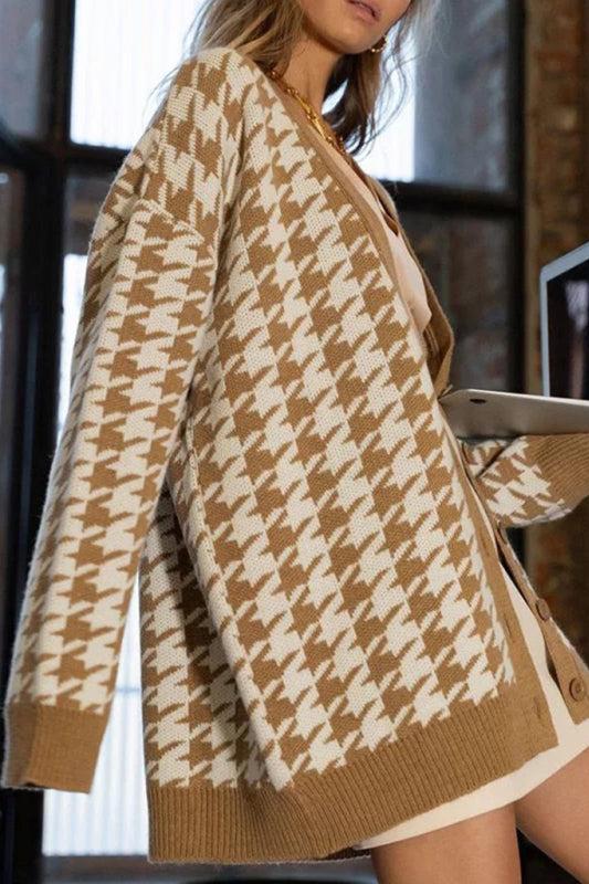 Amora™ Houndstooth Büyük Boy Kardigan