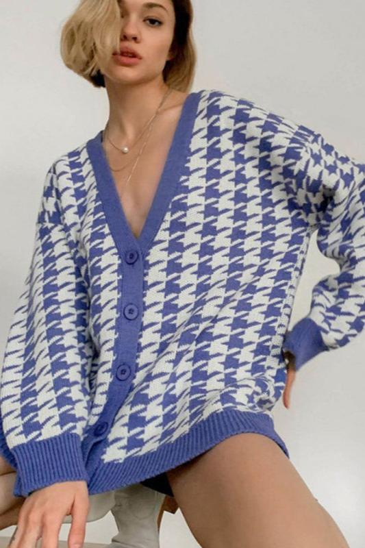 Amora™ Houndstooth Büyük Boy Kardigan