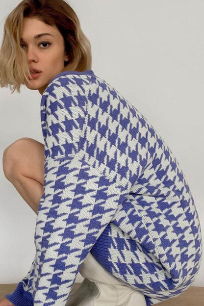 Amora™ Houndstooth Büyük Boy Kardigan