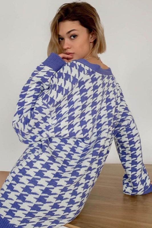 Amora™ Houndstooth Büyük Boy Kardigan