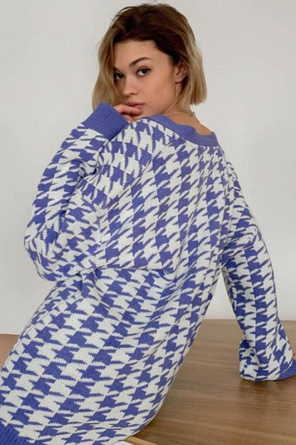 Amora™ Houndstooth Büyük Boy Kardigan