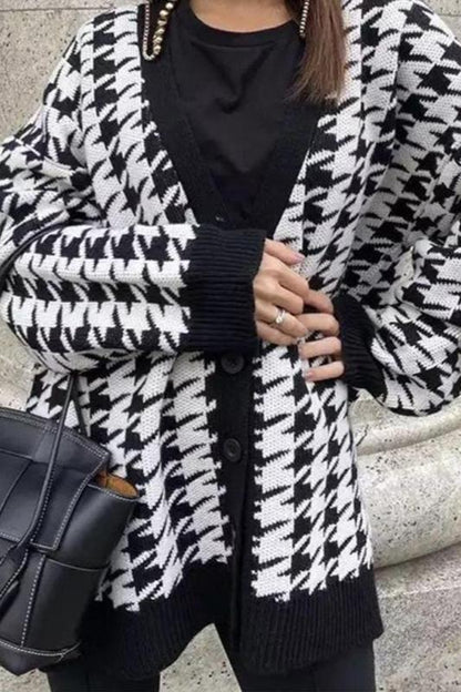 Amora™ Houndstooth Büyük Boy Kardigan