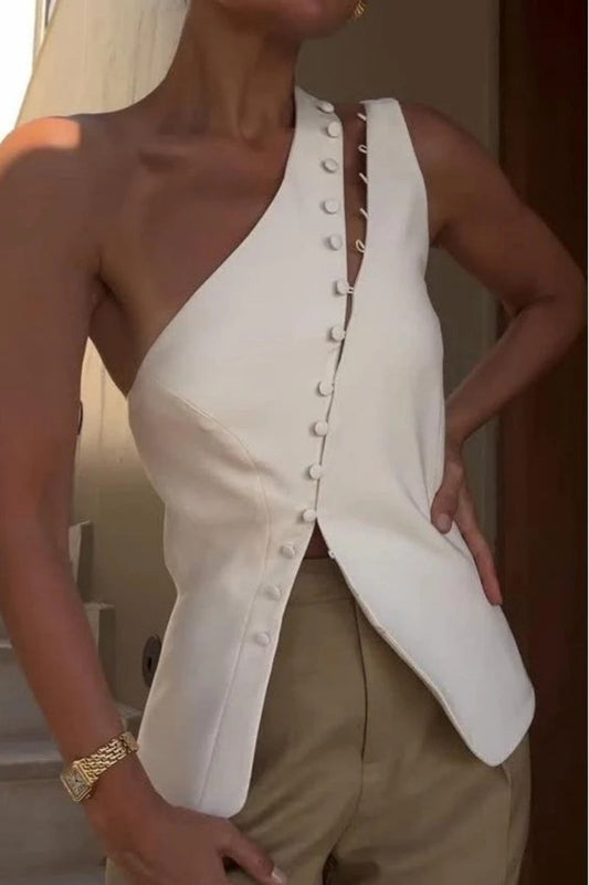 Amora™ Ascent One-Shoulder Button Detail Top