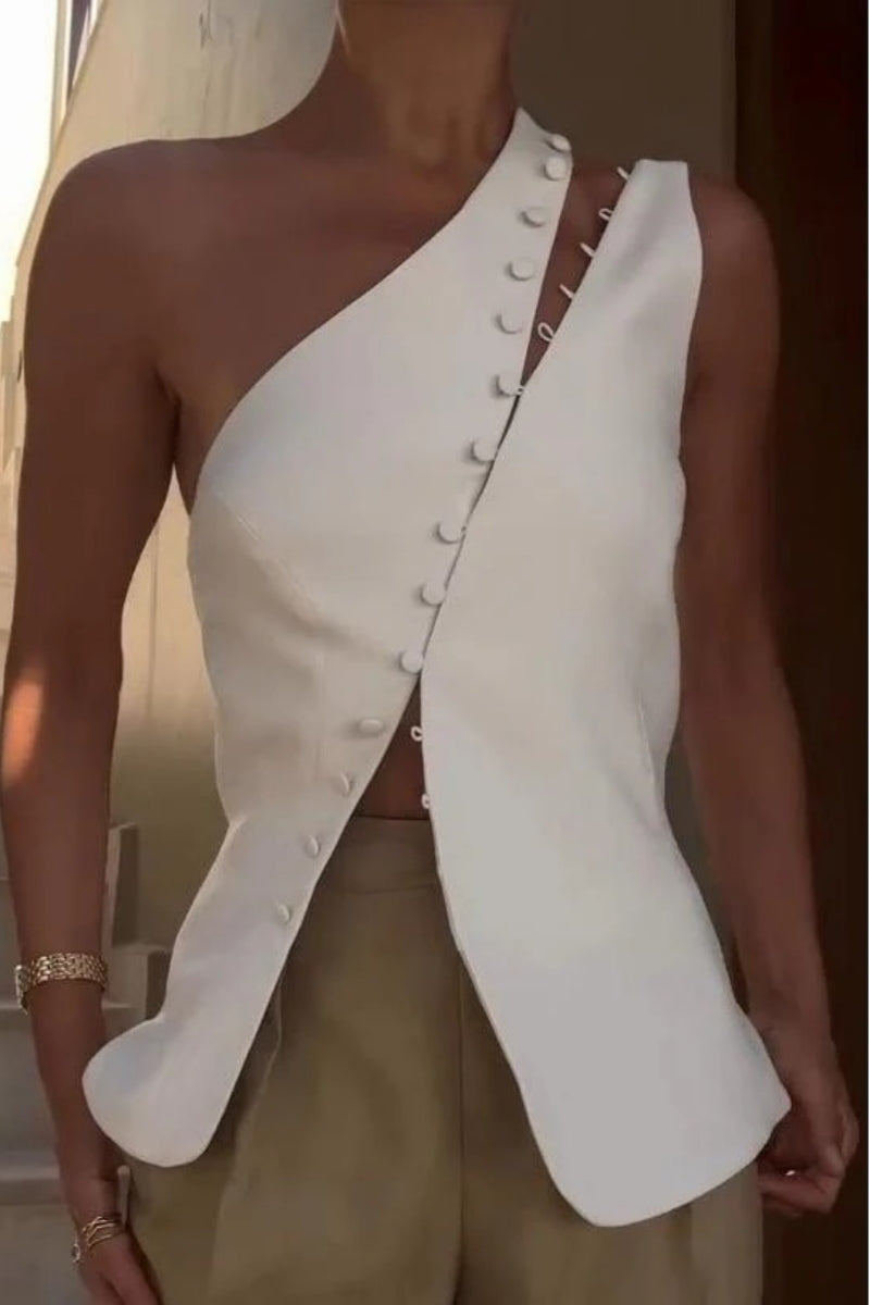 Amora™ Ascent One-Shoulder Button Detail Top