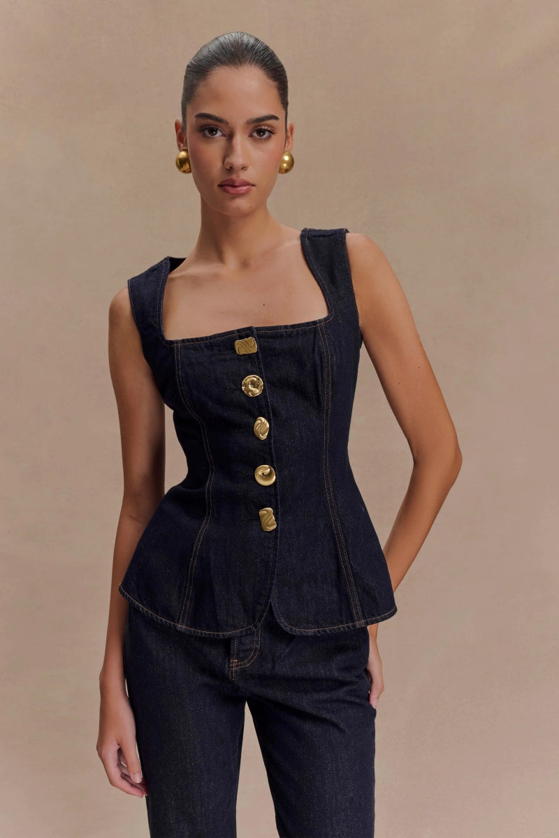 Amora™ Sleeveless Buttoned Denim Set