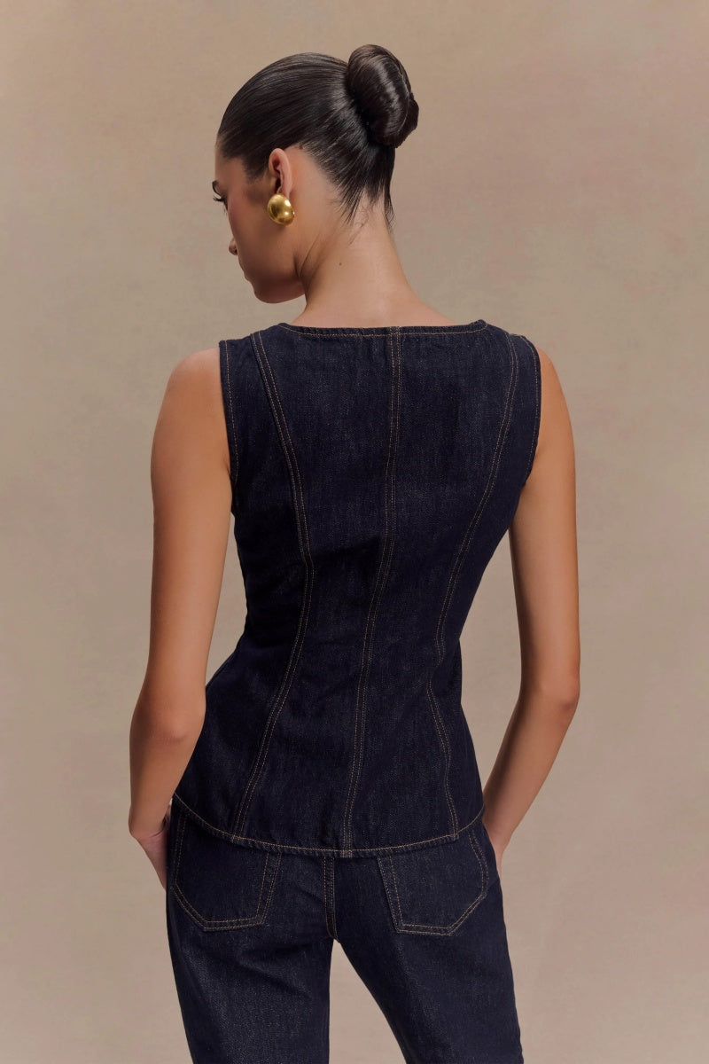 Amora™ Sleeveless Buttoned Denim Set