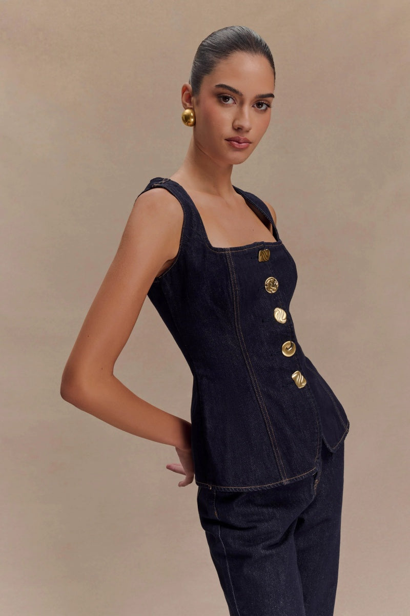 Amora™ Sleeveless Buttoned Denim Set