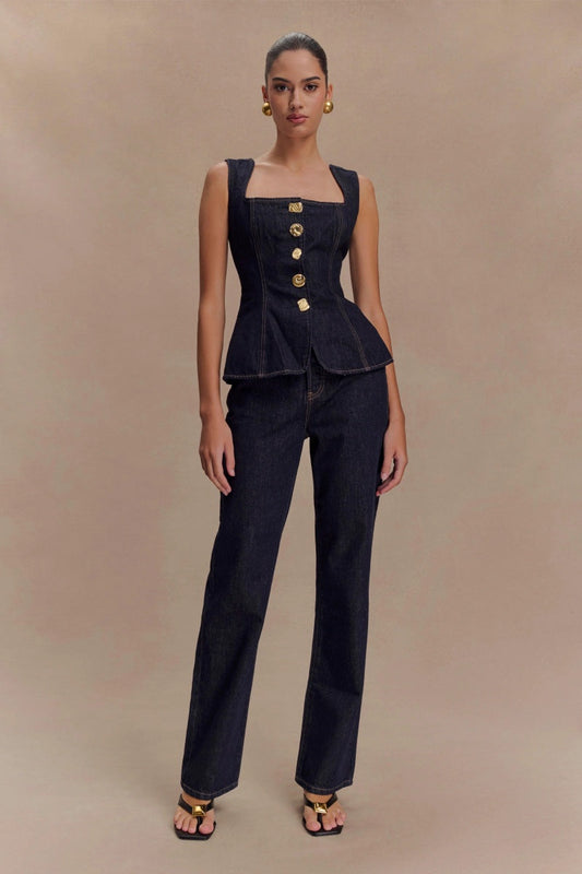 Amora™ Sleeveless Buttoned Denim Set