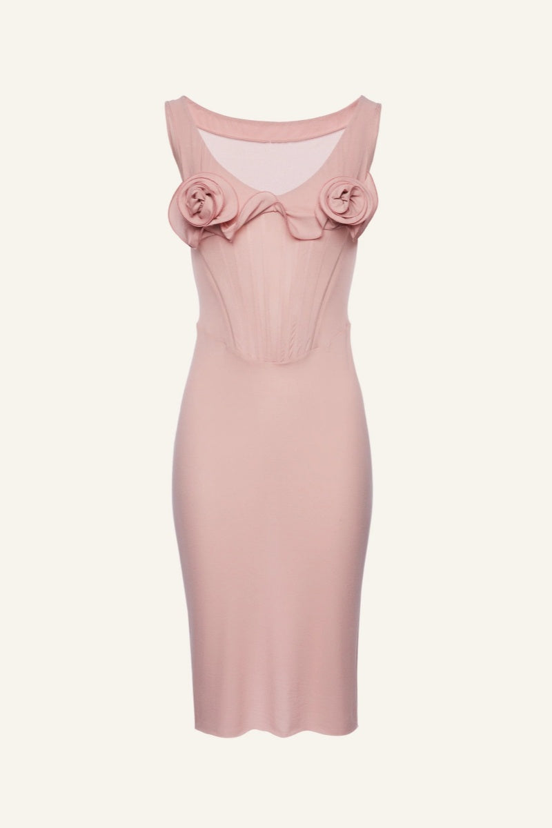 Amora™ Pink Flower Bustier Midi Dress