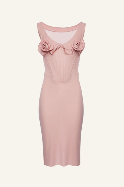 Amora™ Pink Flower Bustier Midi Dress