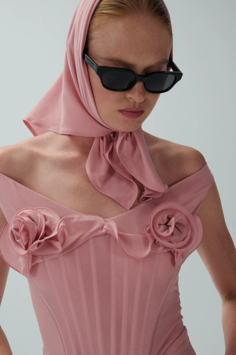Amora™ Pink Flower Bustier Midi Dress
