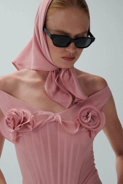 Amora™ Pink Flower Bustier Midi Dress