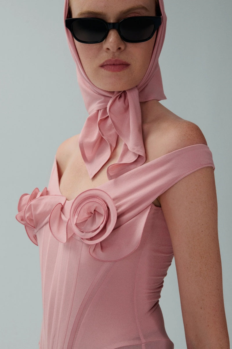 Amora™ Pink Flower Bustier Midi Dress