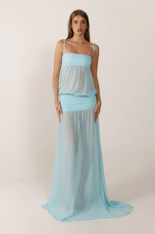 Amora™ Blue Sheer Maxi Dress