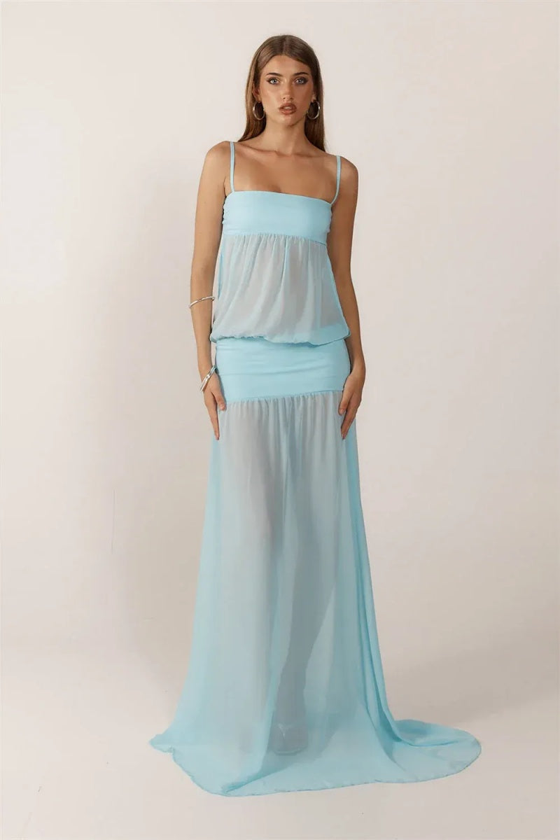 Amora™ Blue Sheer Maxi Dress